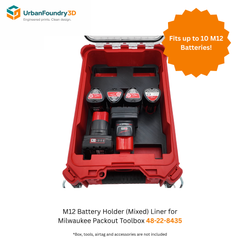 M12 Battery Holder Insert for Milwaukee Packout 48-22-8435 – Holds 10 Batteries